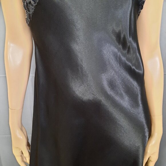 Vintage 80s Black Satin Art Deco Dress Womens S Sleeveless Full Length Evening - Picture 3 of 8